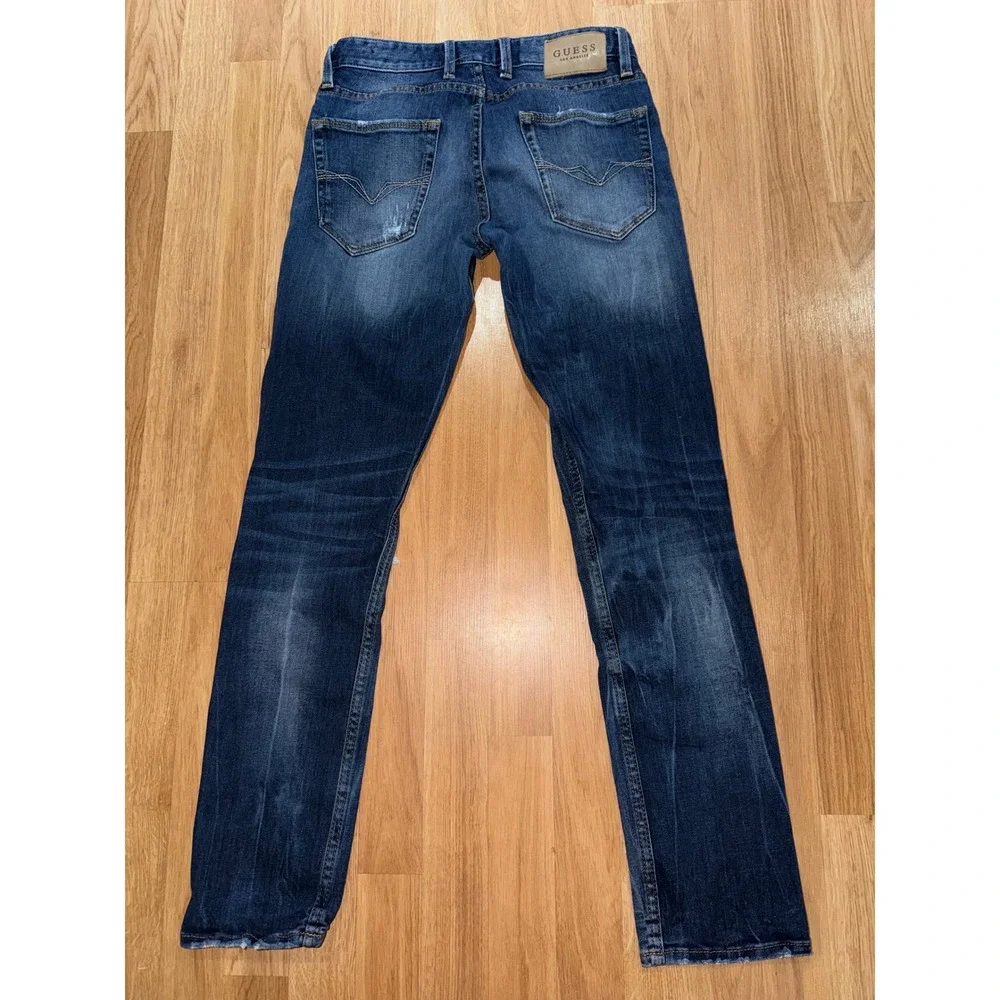 Guess Los Angeles Slim Tapered Distressed Ripped Jeans Dark Wash Size 29